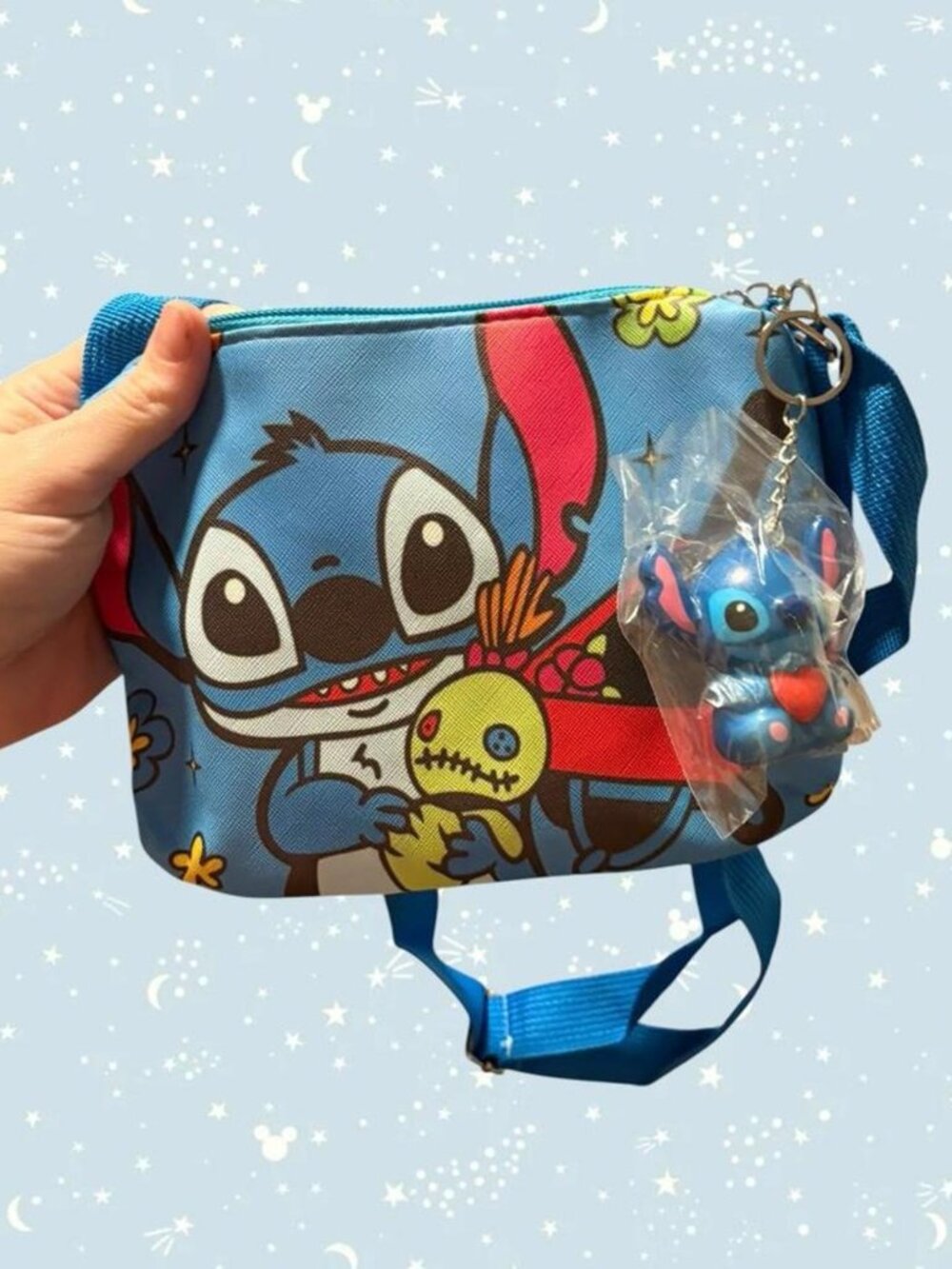 Disney Stitch and Scrump kids crossbody bag with keychain